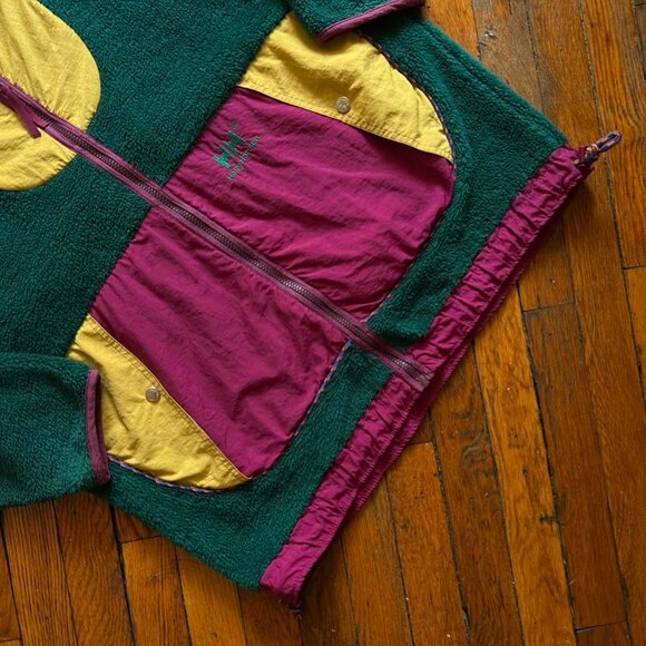 Vintage 90s Helly Hansen Men Green Color Block Sherpa Pile Fleece Jacket Size XL - Picture 2 of 7